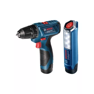   BOSCH Akku-Bohrschrauber GSR 120-LI + GLI 12V-300 Lampe (2 x 2,0 Ah Akku + Ladegerät) im Koffer