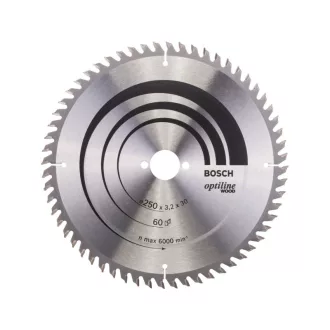   BOSCH Sägeblatt für Holz 250 x 30 x 3,2 mm / 60T Optiline Wood ATB / KW