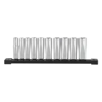  MILWAUKEE Langer Steckschlüsselsatz mit Aufbewahrungsschiene 10 Stück 3/8" 10-19 mm