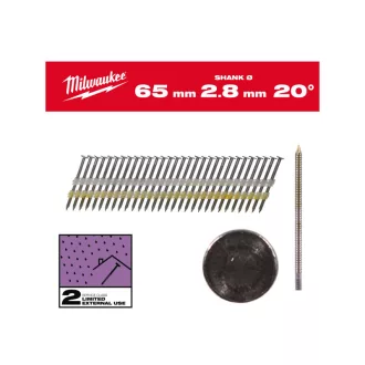  MILWAUKEE Konstruktionsnägel, Rundkopf, verzinkt 20° SC2 - 2,8 x 65 mm (2000 Stück)