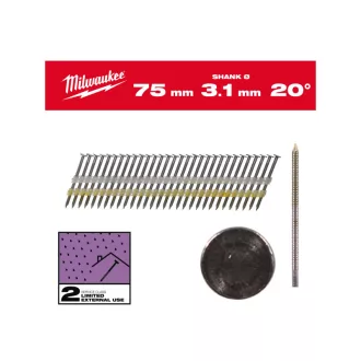   MILWAUKEE Konstruktionsnägel, Rundkopf, verzinkt 20° SC2 - 3,1 x 75 mm (1750 Stück)