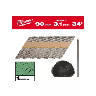   MILWAUKEE Konstruktionsnägel, D-Kopf, blank, 34° SC1 - 3,1 x 90 mm (2200 Stück)