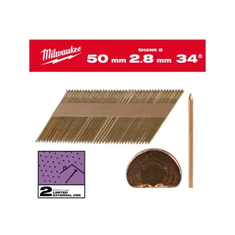  MILWAUKEE Konstruktionsnägel, D-Kopf, verzinkt 34° SC2 - 2,8 x 50 mm (2200 Stück)