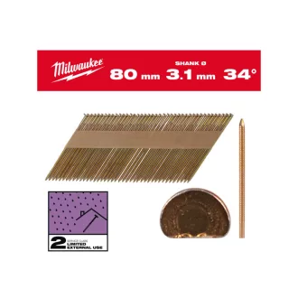   MILWAUKEE Konstruktionsnägel, D-Kopf, verzinkt 34° SC2 - 3,1 x 80 mm (2200 Stück)
