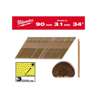   MILWAUKEE Konstruktionsnägel, D-Kopf, feuerverzinkt 34° SC3 - 3,1 x 90 mm (2200 Stück)