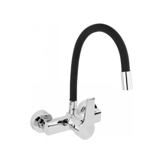   FALA Spültischarmatur mit wandmontiertem schwarzem flexiblem Rohr + Zubehör