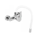 FALA Waschbeckenarmatur mit wandmontiertem weißem flexiblem Rohr + Zubehör