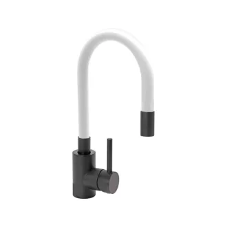 FALA Spültischarmatur schwarz mit weißem flexiblem Rohr