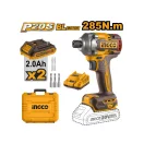 INGCO Akku-Schlagschrauber 1/4" 285 Nm bürstenlos 20 V (2 x 2,0 Ah Akku + Ladegerät)