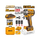 INGCO Akku-Schlagschrauber 1/4" + 1/2" 230 Nm bürstenlos 20 V (2 x 2,0 Ah Akku + Ladegerät)