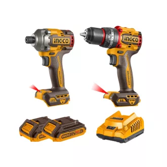   INGCO Akku Power Pack 20 V Schlagbohrschrauber 66 Nm + Schlagschrauber 1/4" 285 Nm (2 Akkus + Ladegerät)