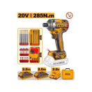 INGCO Akku-Schlagschrauber 1/4" 285 Nm bürstenlos + 2 Bit-Satz 20 V (2 Akkus + Ladegerät)
