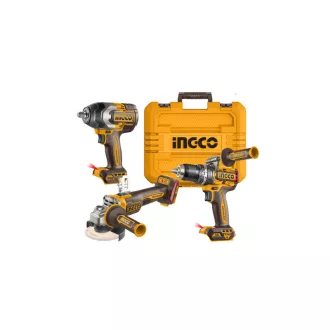   INGCO Akku-Power-Set 20 V Schlagbohrschrauber 96 Nm + Winkelschleifer 115 mm + Schlagschrauber 850 Nm
