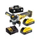 DEWALT Akku-Winkelschleifer 125 mm 18 V ohne Kohlebürste 125 mm (2 x 5,0 Ah Akkus + Ladegerät + TSTAK)