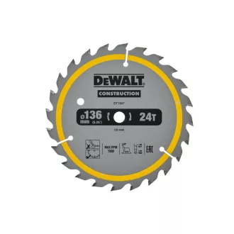   DEWALT CONSTRUCTION Nagelbeständiges Sägeblatt für Holz 136 x 10 x 1,86 mm / 24 Zähne