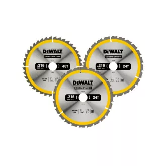   DEWALT CONSTRUCTION Sägeblatt-Set 3-teilig für genageltes Holz 216 x 30 x 2,6 mm / 2 x 24 Zähne + 40 Zähne