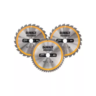   DEWALT CONSTRUCTION Sägeblatt-Set 3-teilig, gezahnt für Holz 250 x 30 x 2,6 mm / 2 x 24 Zähne + 48 Zähne