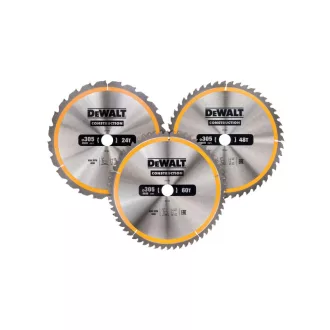   DEWALT CONSTRUCTION Kreissägeblatt-Set, 3-teilig, gezahnt für Holz 305 x 30 x 3,0 mm / 24T + 48T + 60T