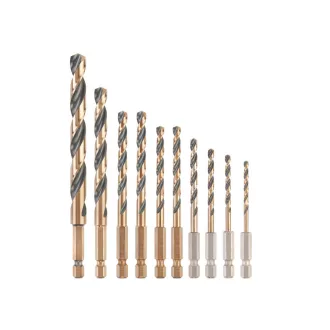   DEWALT BLACK & GOLD Spiralbohrerset 10-teilig HSS (3-12 mm) mit 1/4" HEX Aufnahme