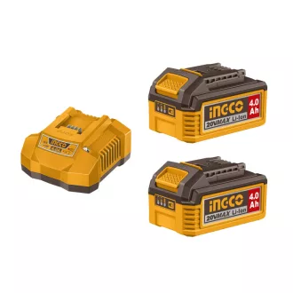   INGCO Akku und Ladegerät Set 20 V (2 x 4,0 Ah Akku + 4,0 A Ladegerät)