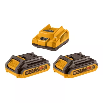   INGCO Akku- und Ladegerät-Set 20 V (2 x 2,0 Ah Akku + 2,0 A Ladegerät)
