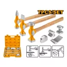 INGCO Karosseriehammer und Ausbeulset 7-teilig mit Hickory-Stiel