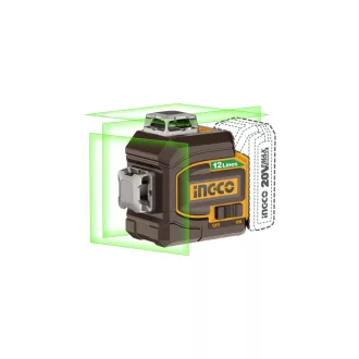   INGCO Akku 3D-Laser-Nivelliergerät 0-35 m mit grünem Laser und Fernbedienung 20 V (ohne Akku und Ladegerät)