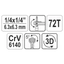 YATO Ratschenantriebswelle 1/4" 72T 115 mm rotierender Kopf CrV