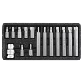   YATO Torx-Set 15-teilig manipulationssicher T20-T55 L=30 mm, L=75 mm 1/2"
