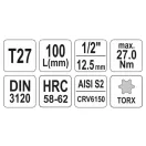 YATO Langer Bit-Steckschlüssel Torx 1/2" T27 CrV