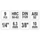 YATO Bit-Stecknuss-Satz 9-teilig Inbus 1/4", 3/8" CrV