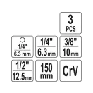 YATO Steckschlüssel-Adaptersatz 3-teilig 1/4" Sechskant -> 1/4", 3/8", 1/2" Vierkant CrV
