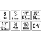 YATO Steckschlüssel-Adaptersatz 6-teilig 1/4" Sechskant -> 1/4", 3/8", 1/2" Vierkant CrV