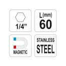 YATO Bithalter 60 mm 1/4" magnetisch inox