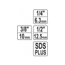 YATO Steckschlüssel-Adaptersatz 3-teilig SDS-Plus -> 1/4", 3/8", 1/2" Vierkant