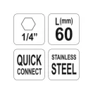 YATO Bithalter 60 mm 1/4" Schnellspanner Edelstahl