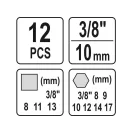 YATO Ölablassschlüssel-Satz 12-teilig 8-13 mm, 8-17 mm 3/8"