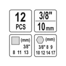 YATO Ölablassschlüssel-Satz 12-teilig 8-13 mm, 8-17 mm 3/8"