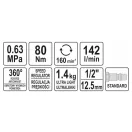 YATO Druckluft-Ratschenschlüssel 1/2" 80 Nm erleichtert