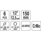 YATO Alufelgen-Steckschlüsselsatz 6-teilig 1/2" 17/19/21 mm CrMo