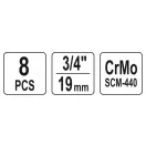 YATO Machine langer Steckschlüsselsatz 8-teilig 3/4" 22-41 mm CrMo
