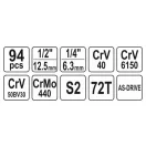 YATO Steckschlüsselsatz 94-teilig 1/4", 1/2" CrV