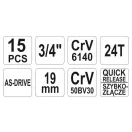 YATO Steckschlüsselsatz 15-teilig 3/4" 30-60 mm CrV