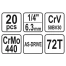 YATO Steckschlüsselsatz 20-teilig 1/4" 3,5-14 mm CrV