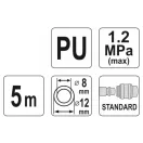 YATO Pneumatikschlauch (Spirale) mit Schnellkupplung 8 x 12 mm x 5 m 1,2 MPa