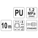 YATO Pneumatikschlauch (Spirale) mit Schnellkupplung 8,0 x 12 mm x 10 m 1,2 MPa