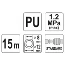YATO Pneumatikschlauch (Spirale) mit Schnellkupplung 8,0 x 12 mm x 15 m 1,2 MPa