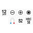 YATO Schraubendreher-Set 12-teilig magnetisch S2