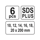 YATO Holzbohrer-Set 6-teilig (10-12-14-16-18-20 mm) 200 mm SDS-Plus