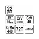 YATO Steckschlüsselsatz 22-teilig 3/8" 6-22 mm CrV